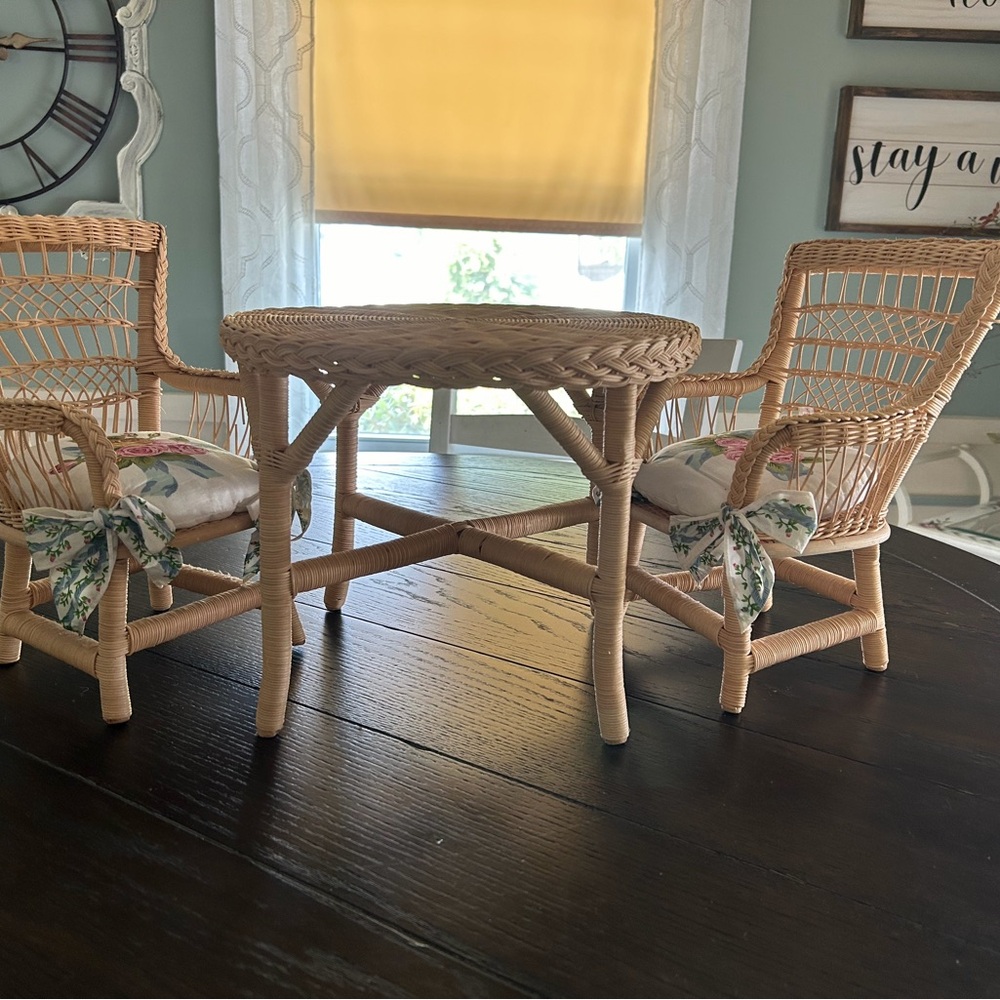 American Girl Tan Wicker Dining Set